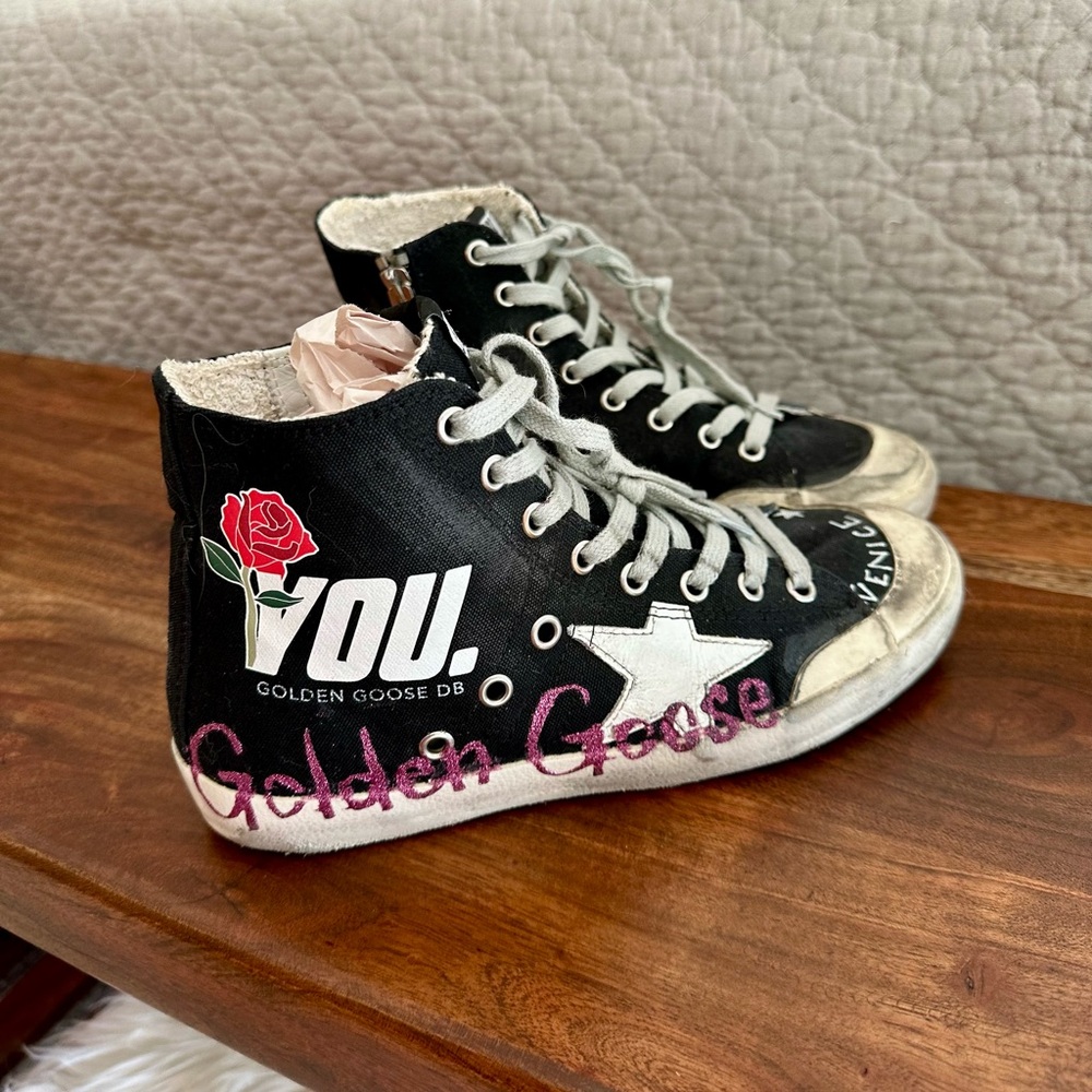 Golden Goose Black and White High-Top Sneakers